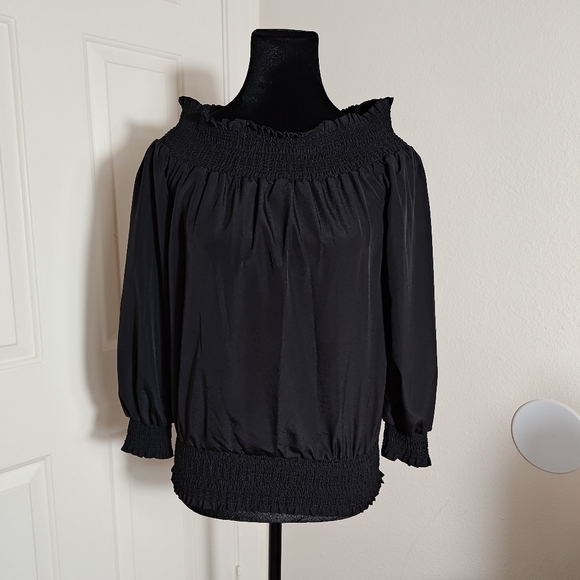 Michael By Michael Kors Black Off-Shoulder Blouse In Black Size Small - Picture 3 of 11